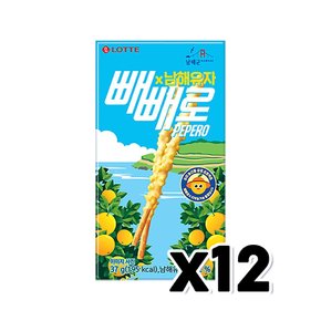 롯데 남해유자 빼빼로 스낵과자 37g x 12개