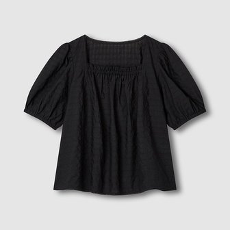 JAJU 여 아일렛 시어 반팔 파자마 셔츠 J206201065099