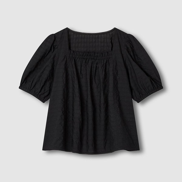 여 아일렛 시어 반팔 파자마 셔츠 J206201065099