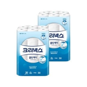 크리넥스 3겹 천연펄프 클린케어 롤화장지 휴지 25미터 30롤 x 2개