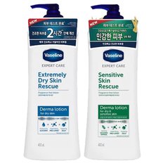 유니레버 바세린 고보습 센서티브/드라이스킨 레스큐 더마 대용량 바디로션 400ml 2개