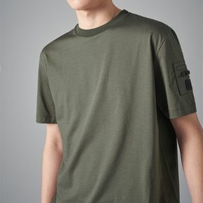 남성 우븐 믹스 반소매 라운드넥 티셔츠  카키 (BJ4342B05H)