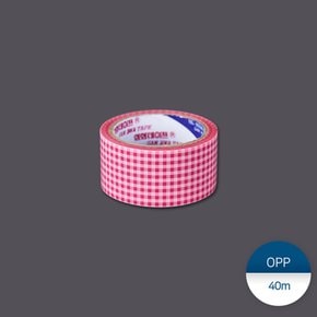 OPP디자인테이프-체크핑크 1묶음(1개)