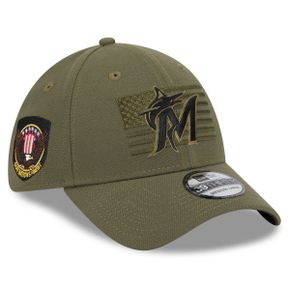 4559735 New Era Mens Green Miami Marlins 2023 Armed Forces Day 39THIRTY Flex Hat