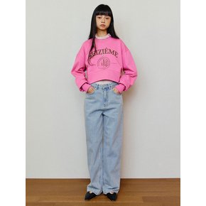 Unbalanced Crop Sweatshirt - Pink