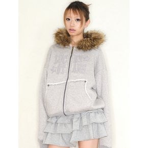 Boa Fur Hoodie Zip-up Melange Grey