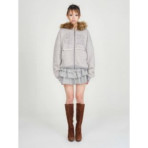 Boa Fur Hoodie Zip-up Melange Grey