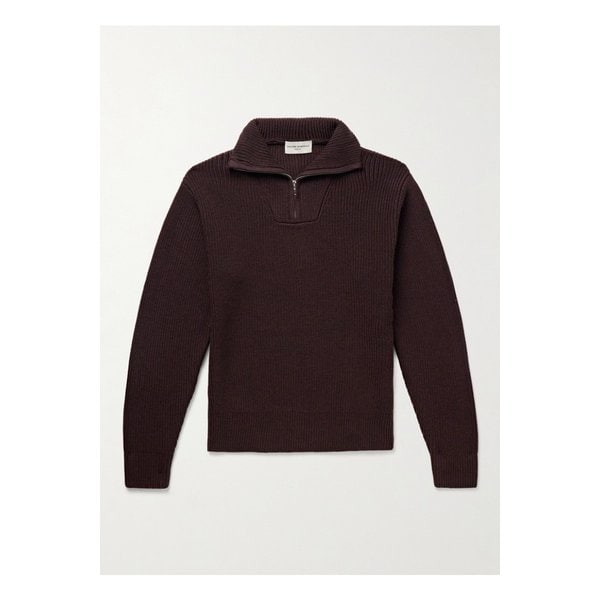 오피시네 제네랄레 테렉 골지 메리노 울 하프집업 스웨터 브라운 46376663162908596