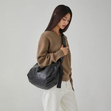 조셉앤스테이시 Daily Shirring Bag M_Vegan Leather Roast Black