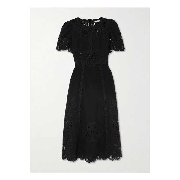 지아나 레이스 트리밍 자수 코튼 리넨 혼방 미디 드레스 블랙 1647597350564178