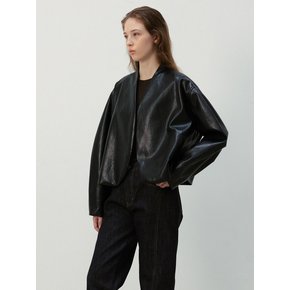 Vegan Leather Curved Jacket_Black