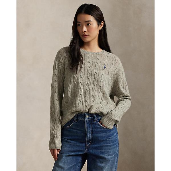 여성 케이블 울 캐시미어 크루넥 스웨터(WMPOSWENC021422050)