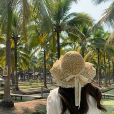 여성 레이스 리본 라탄 왕골 밀짚 여름 넓은 햇빛 모자