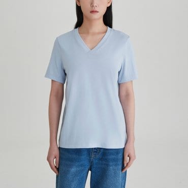 JAJU 25 S/S 신상품  JAJU  여 스마트 코튼 V넥 티셔츠   J115201108