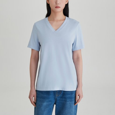 JAJU 25 S/S 신상품  JAJU  여 스마트 코튼 V넥 티셔츠   J115201108