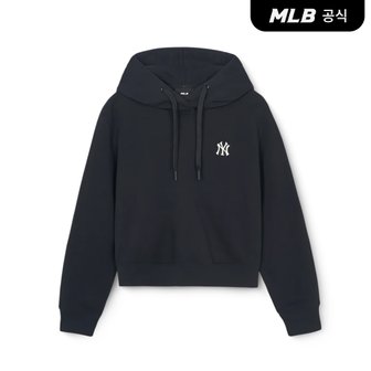 MLB [코리아공식]여성 베이직 스몰로고 크롭 후드티 NY (Black)