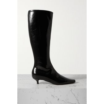 토템 넷 서스테인 더 슬림 크링클 페이턴트 가죽 니 부츠 블랙 1647597320489649