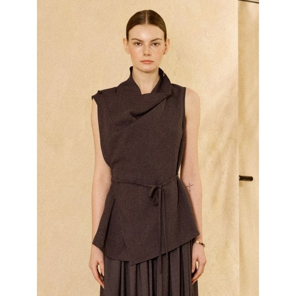 Draped Wrap Blouse Deep Charcoal