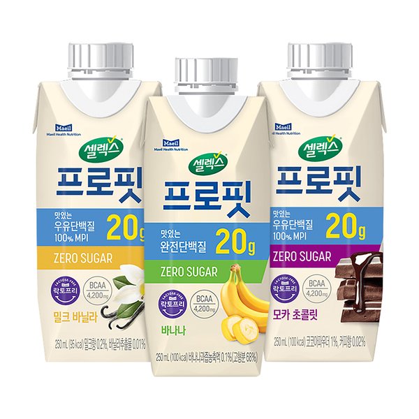 [SSG 특가]프로핏 드링크 완전단백질 3종 모카초콜릿/밀크바닐라/바나나 250ml 18입