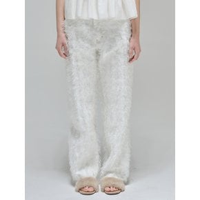 Fake feather 5 pocket pants in white