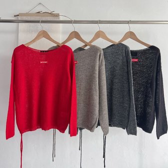 신세계라이브쇼핑 [옷자락] 여성 세미 시스루 알파카 사이드 셔링 보트넥 여리핏 니트