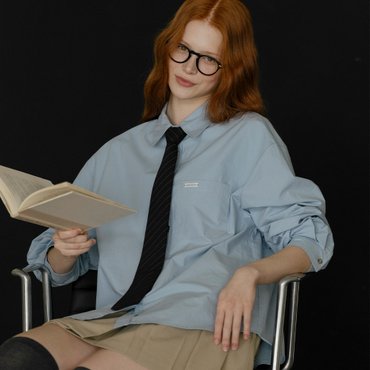 노운베러 Button point placid shirt_Blue
