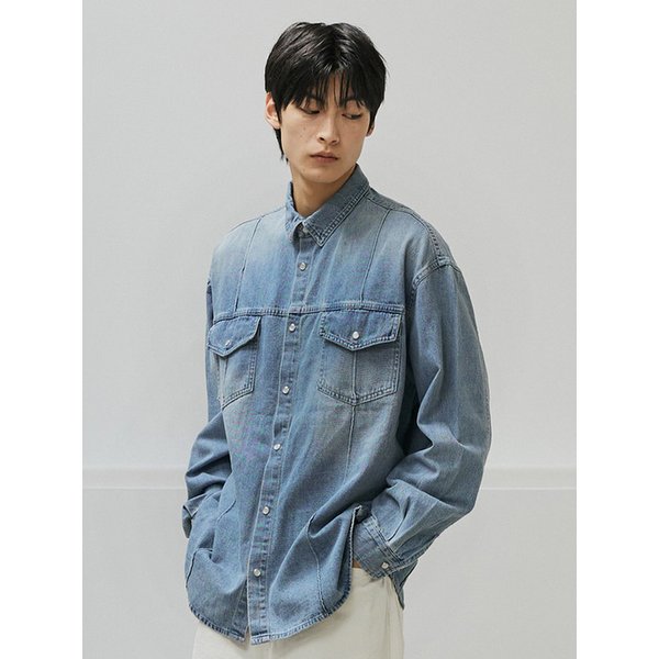 Washed Denim Turk Snap Shirt (Blue)