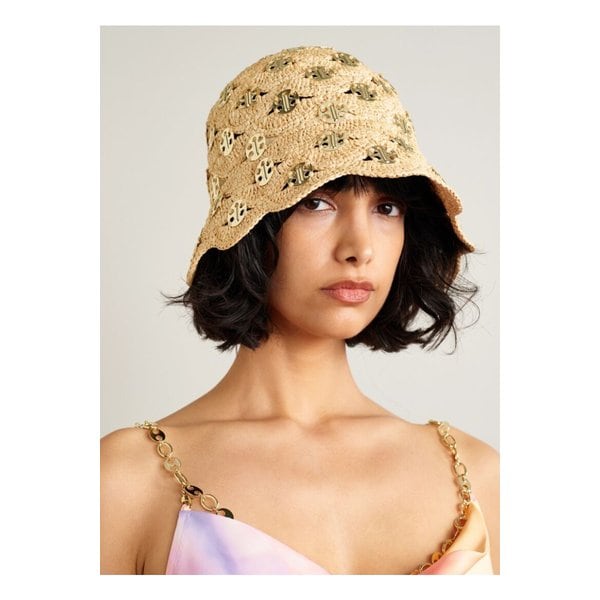 장식 스캘럽 크로셰 라피아 버킷 햇 골드 1647597359919299