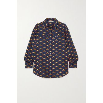 랑방 프린트 실크 블라우스 네이비 1647597277506778