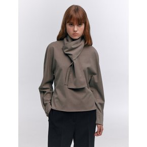 WOOL BLEND DOLMAN SLEEVE SCARF BLOUSE