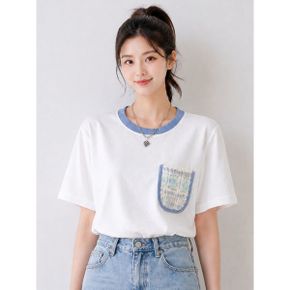 트위드 포켓 배색 티셔츠  G4MTS051P _P365762378