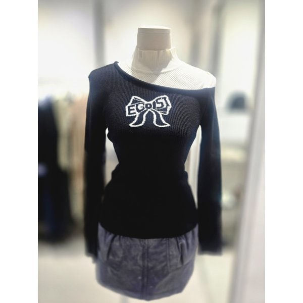 [여주점] 리본 자카드 포인트 컬러 배색 슬림 풀오버 EQ4KL161