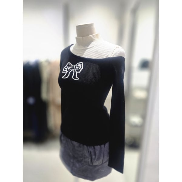 [여주점] 리본 자카드 포인트 컬러 배색 슬림 풀오버 EQ4KL161