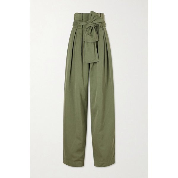 벨티드 플리츠 코튼 리넨 블렌드 트윌 테이퍼드 팬츠 46376663163031928