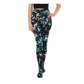 그래피티 프린트 Footed Leggings-Turquoise 스크리블 Printed, 사이즈 X-Small 여성 454