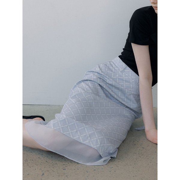 layered sheer check skirt (pale blue) orc 6005