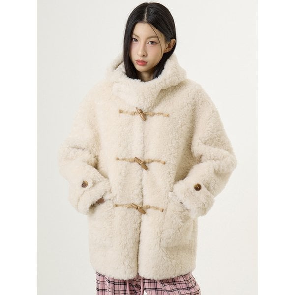퍼 더플 하프 코트 라이트베이지_Fur Duffle Half Coat Light Beige