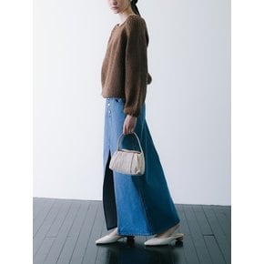 Slit Denim Long Skirt Blue