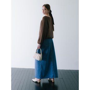 Slit Denim Long Skirt Blue