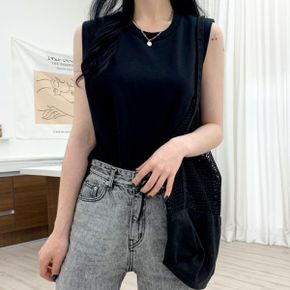 여성용 라운드 데일리 트임 크롭 무지 민소매 조끼_P322786737