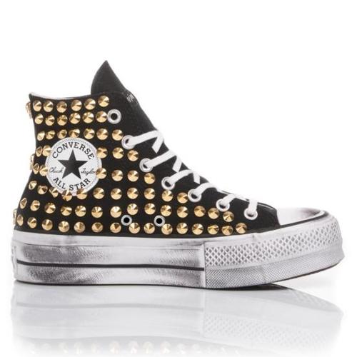 컨버스 스니커즈 1663 CONVERSE PLATFORM BLACK GOLD STUDS White