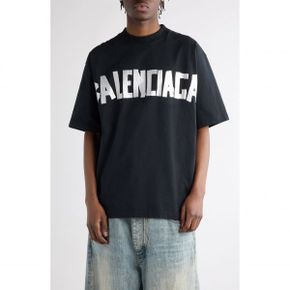 4535254 Balenciaga Distressed Tape Logo Cotton T-Shirt