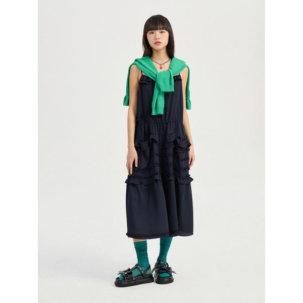 Frill Slip Long Dress (dark navy)_LFDAM25420NYD