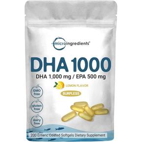 Micro Ingredients 마이크로인그리디언츠 DHA 1000 EPA 500mg 레몬맛 200정