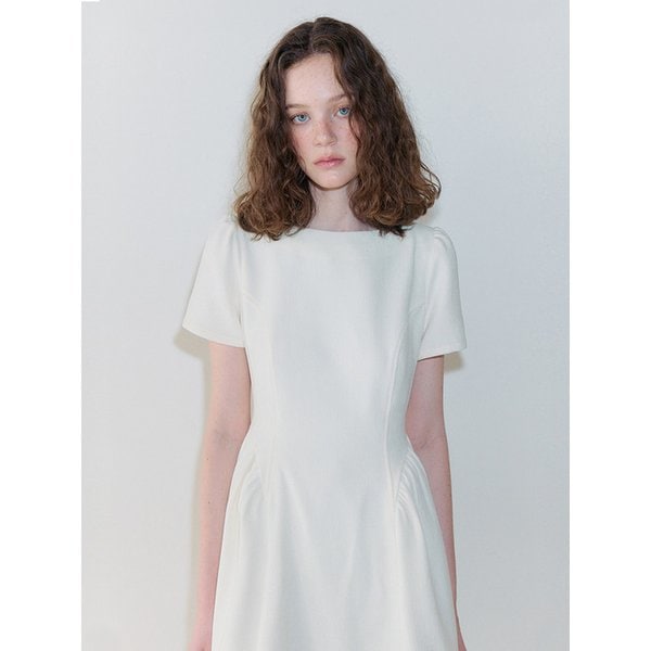 Shirring Flare Mini Dress, Ivory
