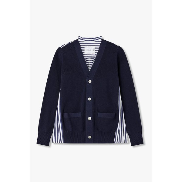 [CLASSICS]여성 백 플리츠 포플린 믹스 가디건_네이비 6416131105000