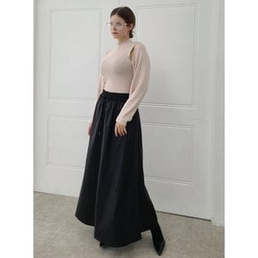 스트링 포인트 FAUX레더 맥시 스커트 String point maxi faux leather skirt