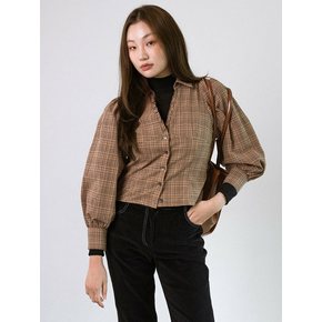 RUFFLE NECK PUFF BLOUSE_CHECK