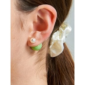 Pea Green And Pearl Frontback Silver Earring Ie335