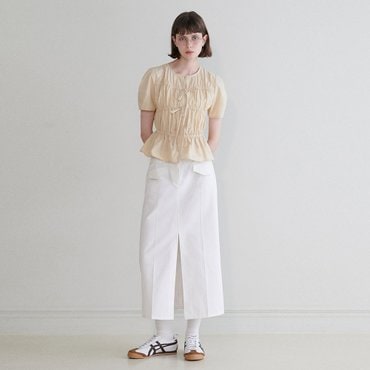 레이브 Slit Flap Pocket Midi Skirt in White VW4MS230-01